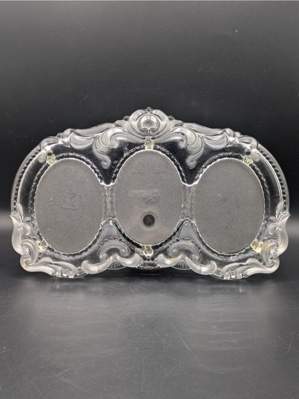 Vtg Mikasa Princess Scroll Crystal Triple Picture Frame Clear Glass Holds 4.5x3